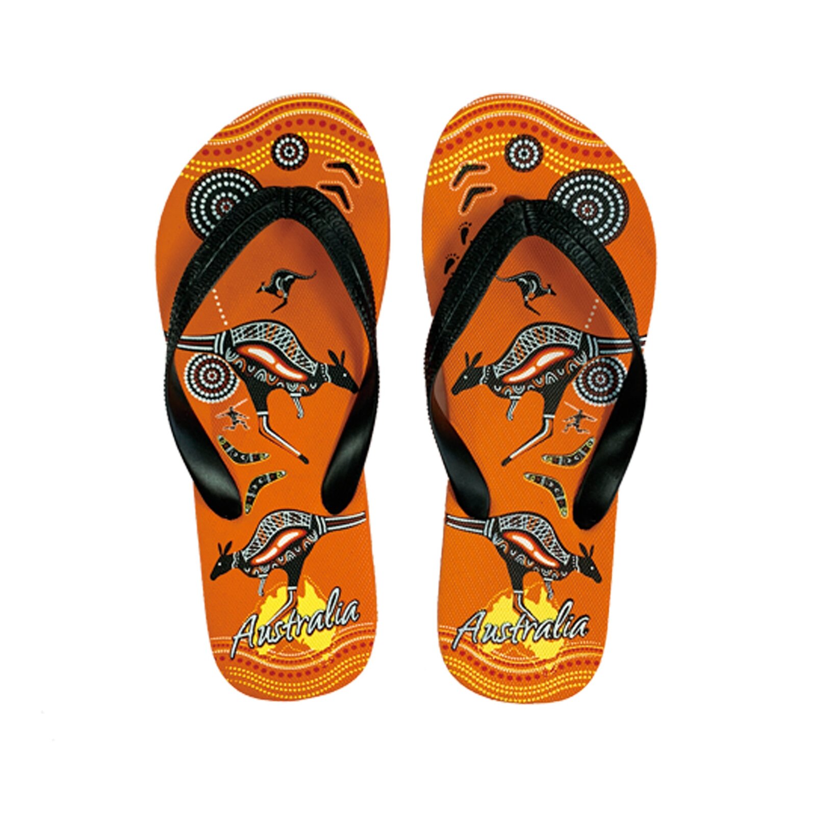 Orange Aboriginal Art Thongs - Indigenous Flip Flops