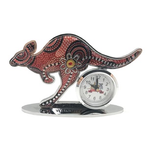 Kangaroo with Aboriginal Art Clock - Red