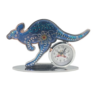 Kangaroo with Aboriginal Art Clock - Red - Blue