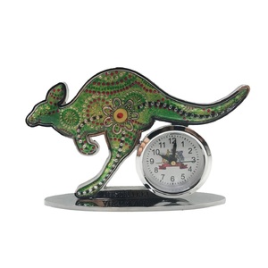Kangaroo with Aboriginal Art Clock - Green