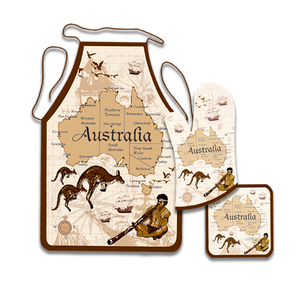 Apron, Mitten & Pot Holder Set - Vintage Map Design