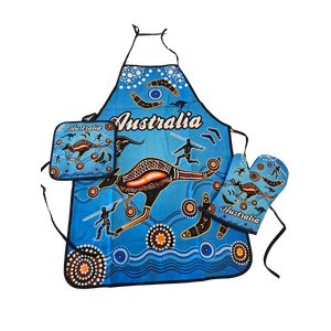 Apron, Mitten & Pot Holder Set - Aboriginal Design [Colour: Blue]