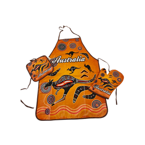Apron, Mitten & Pot Holder Set - Aboriginal Design [Colour: Orange]