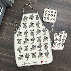Apron, Mitten & Pot Holder Set - Caffeinated Koala