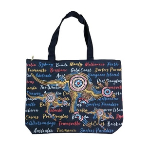 Large Shopping Bag - Navy Aboriginal Design