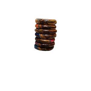 Wooden Bangle - Aboriginal Burnt & Dot Art