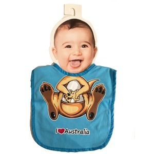 I Love Australia Kangaroo Baby Bib - Blue