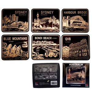 Black & Gold Sydney Icons - 6 Pack Premium Coaster