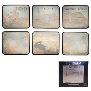 Silver Sydney Icons - 6 Pack Premium Coaster