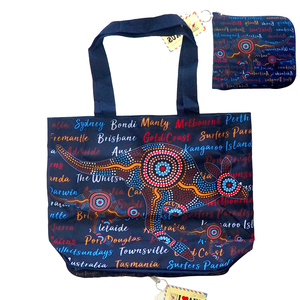 Navy Aboriginal Art - Foldable Shopping Bag