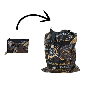 Aboriginal Art Black- Folding Shopping Bag