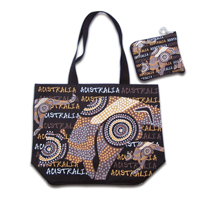 Black Aboriginal Art - Foldable Shopping Bag