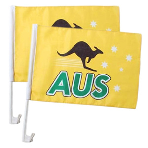 AUS Green & Gold Car Flags - 2 Pack