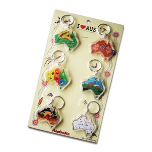 Assorted Australian Map Keyring - 6 Pack