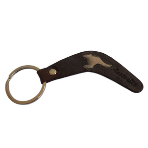 Leather Boomerang Keyring With Kangaroo Fur