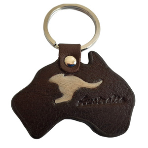 Leather Australian Map Keyring With Kangaroo Fur
