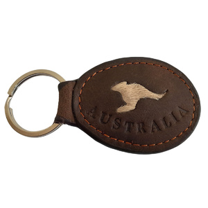 Leather Oval Keyring With Kangaroo Fur