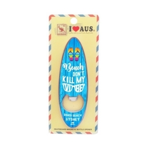 Surfboard Bottle Opener Magnet - Beach Don't Kill My Vibe