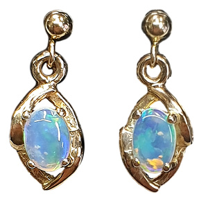 14kt Yellow Gold Drop Earrings With Natural Solid Australian Opal