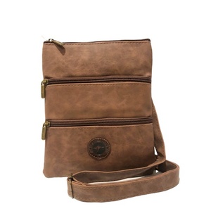 Suede Three Zip Crossbody Bag - Brown