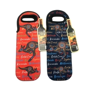 Aboriginal Art with Kangaroos - Wine Bottle Bag