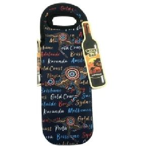 Navy Aboriginal Art with Kangaroos - Wine Bottle Bag