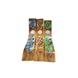 Wooden Wine Bottle Holder with Stand - Aboriginal Sponge Art
