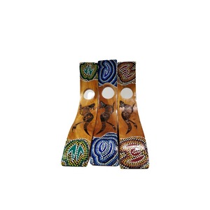 Wooden Wine Bottle Holder with Stand - Aboriginal Burnt & Dot Art