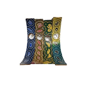 Wooden Curved Wine Bottle Holder - Aboriginal Dot Art