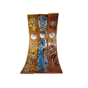 Wooden Curved Wine Bottle Holder - Aboriginal Sponge Art