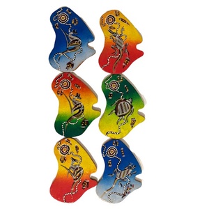 Wooden Aboriginal Sponge Art on Map  - 6 Coaster Set