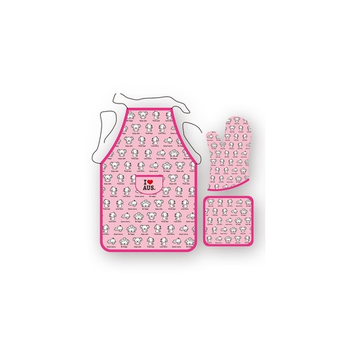 Apron, Mitten & Pot Holder Set - Koalas [Colour: Pink]