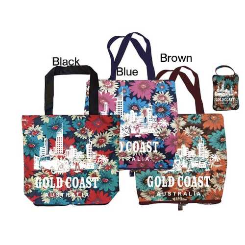 Flower Foldable Shopping Bag - Gold Coast [Colour: Black]