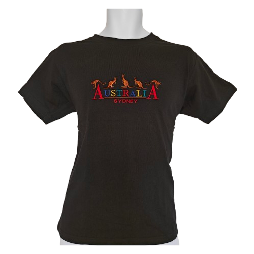 Australia & Kangaroos T-Shirt [Colour: Black] [Size: S - Small]