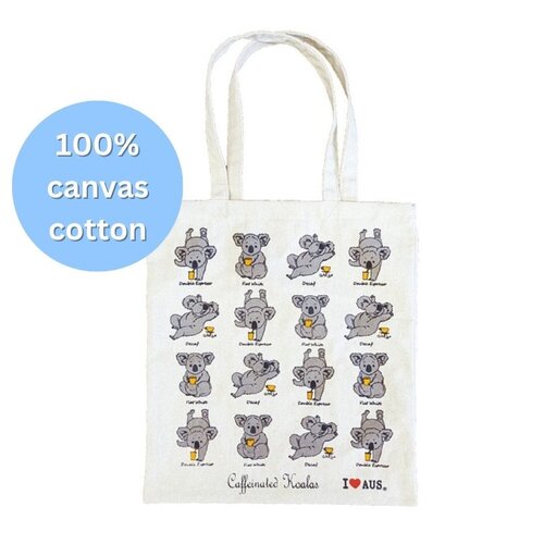 Caffeinated Koala Canvas Cotton Shopping Bag