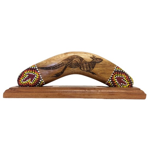 Boomerang with Stand - Kangaroo & Dot Art - 8 inch