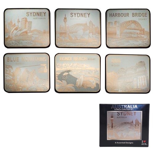 Silver Sydney Icons - 6 Pack Premium Coaster