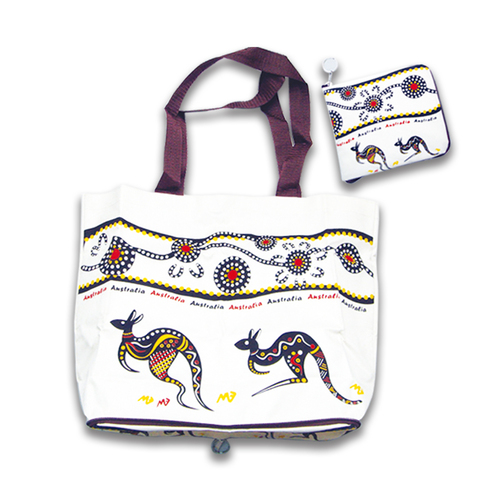 White Aboriginal Art - Foldable Shopping Bag