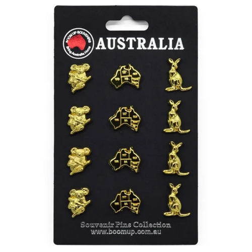 Assorted Gold Australia Pins - 12 Pack