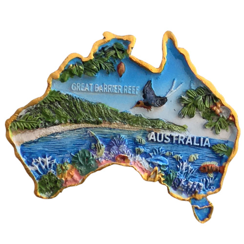 AUSTRALIAN MAP WITH GREAT BARRIER REEF DESIGN FRIDGE MAGNET
