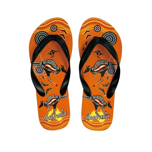 Orange Aboriginal Art - Thongs (Size: S - Small)