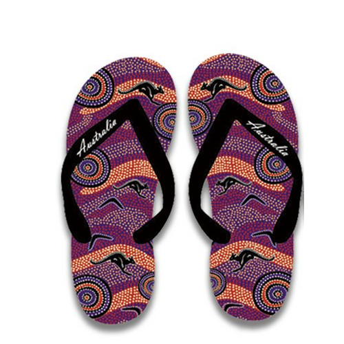 Purple Aboriginal Art - Thongs (Size: S - Small)